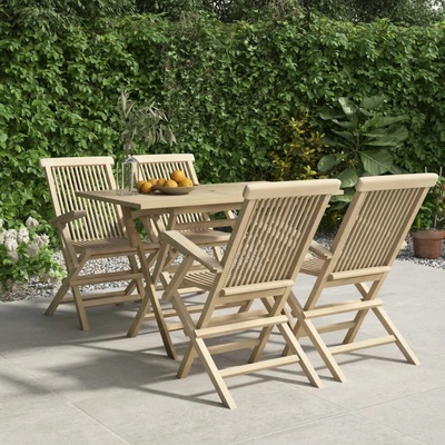 vidaXL Градински трапезен комплект, 5 части, сив, тиково дърво масив (3155043)