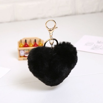 Prívesok na kľúče a kabelku Trendový chlpatý veľké srdce čierny
