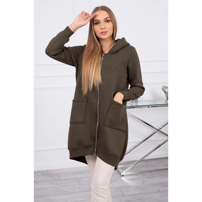 Fashionweek Dlhšie teplá Asymetrická bavlněná mikina se zipem vzadu K9312 Khaki