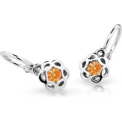 Danfil dětské náušnice kytičky C2179 z bílého zlata s kamínkem Orange zapínání brizura