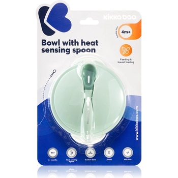 Kikkaboo Suction Bowl & Heat Sensing Spoon сет за хранене 4 m+ Mint 3 бр