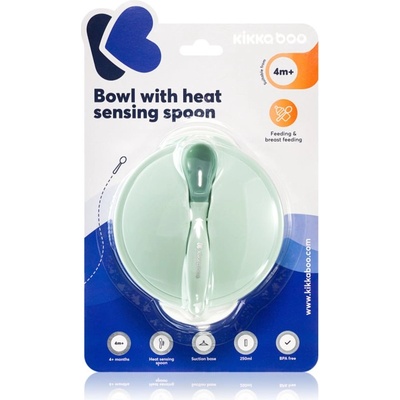 Kikkaboo Suction Bowl & Heat Sensing Spoon сет за хранене 4 m+ Mint 3 бр