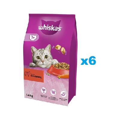 WHISKAS Adult 6x1,4 kg kompletné krmivo pre dospelé mačky s lahodným hovädzím mäsom
