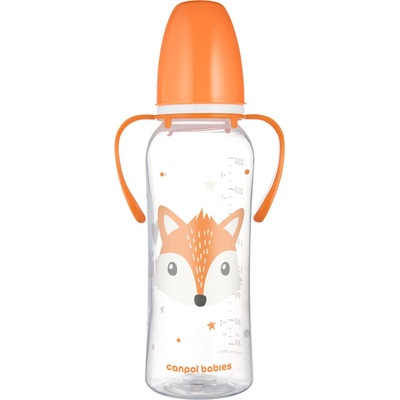 Canpol Babies láhev úzkohrdlá s úchyty Cute Animals oranžová 250ml