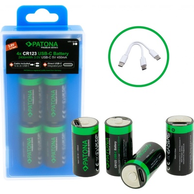 PATONA nabíjecí baterie CR123A Li-lon 800mAh 3,7V s USB-C nabíjením, 4ks v balení – Sleviste.cz