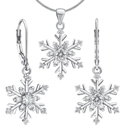 Set stříbrných šperků náušnice a přívěsek sněhová vločka JJJS0813C