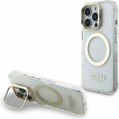 GUESS IML Gold Outline Stand Camera Frame MagSafe Заден капак за iPhone 16 Pro Max Прозрачно Guess | Byal | ЖЕНИ | UNI
