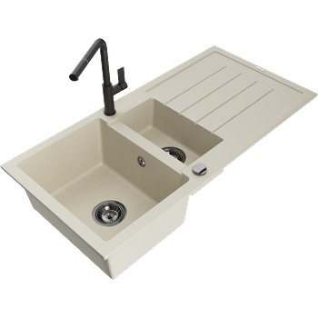 Mexen Andres гранитна мивка с 1, 5 камери с отцедник и кухненски смесител Flora, бежов - 6515-69-670401-70-B (6515-69-670401-70-B)