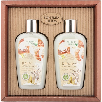 Bohemia Herbs Med a Kozie mlieko sprchový gél 250 ml + Vlasový šampón 250 ml darčeková sada
