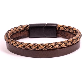 Base Мъжки комплект от 2 гривни от естествена кожа - Тъмнокафяв 20230901003 (404265_Тъмно кафяв)