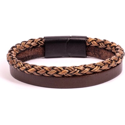 Base Мъжки комплект от 2 гривни от естествена кожа - Тъмнокафяв 20230901003 (404265_Тъмно кафяв)