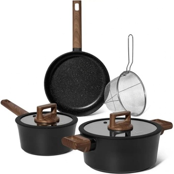 Just Perfecto Комплект съдове за готвене Just Perfecto JL-332, 6 части, Мраморно покритие, Индукция, Стъклен капак с отвор за пара, Черен (JL-332)