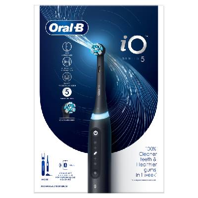 Oral-B iO 5 Black Elektrická zubná kefka (čierna), 1 nástavec na kefku, 1 cestovné puzdro