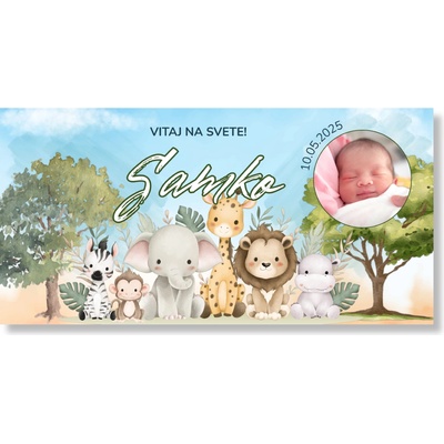 Personal Banner na privítanie bábätka - Safari Rozmer banner: 130 x 65 cm