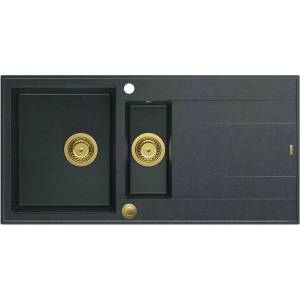 Quadron Unique Evan 156 вградена композитна мивка, черен диамант - злато 100x50 см (HQE510050U8_PVDG1_P2O) Мивка за вграждане