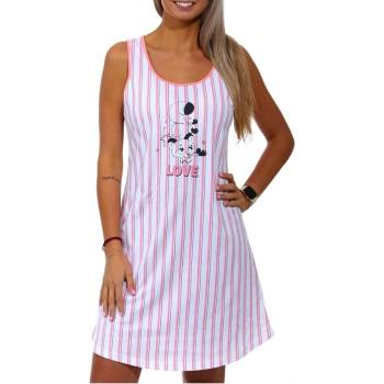 Нощница в бяло с розово райе, лисиче и надпис