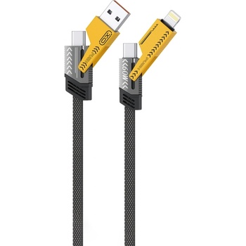 XO Кабел XO NB283 4 в 1, USB-A сType-C към Type-C с Lightning, 1м, 60W, Сив-жълт (NB283)
