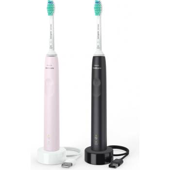 Philips Ел. четка за зъби Philips Sonicare 3100 series HX3675/15, до 14 дни живот на батерията, до 31000 движения в /мин, розова и черна, 2бр (HX3675/15)