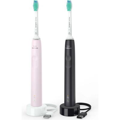 Philips Ел. четка за зъби Philips Sonicare 3100 series HX3675/15, до 14 дни живот на батерията, до 31000 движения в /мин, розова и черна, 2бр (HX3675/15)