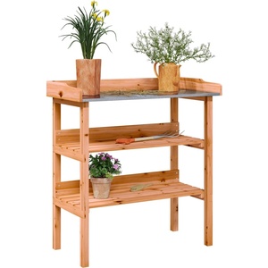 vidaXL Маса за разсаждане с рафтове кафява 78x38x82, 5 см масивна ела (156353)