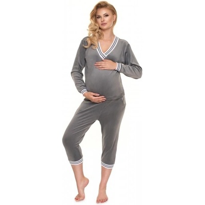 Be MaaMaa těhotenské kojící velurové pyžamo 3/4 modré