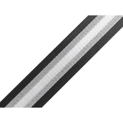 Hladký oboustranný popruh s lurexem šíře 38 mm, střední, 3 šedá stříbrná