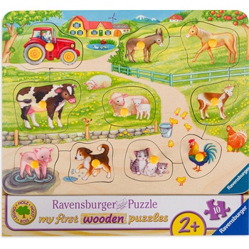 Ravensburger Дървен пъзел Ravensburger от 10 части - Сутрин във фермата (03689)