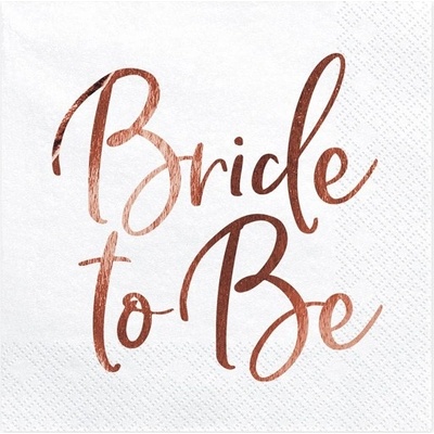PartyDeco Papírový ubrousek bílý s růžovozlatým nápisem Bride to Bee třívrstvé ubrousky 33x33cm 20ks