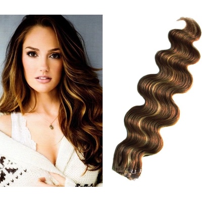 Vlasy pro metodu Pu Extension / TapeX / Tape Hair / Tape IN 60cm vlnité - tmavý melír