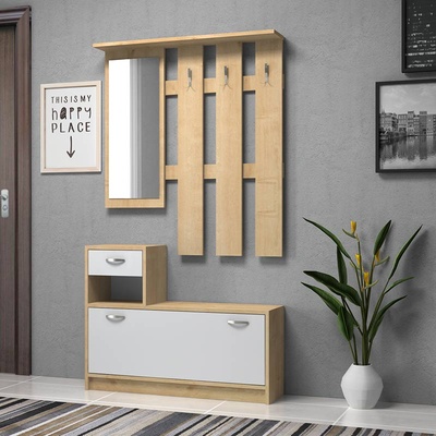 TopMebel Мебел за вход Raynold от меламин в натурален - бял цвят 100x30x180см