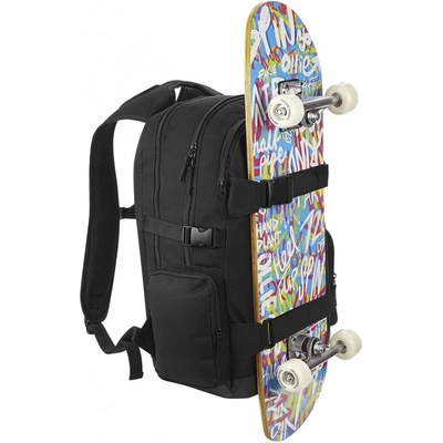 BagBase s pásky na skateboard a kapsami na zip černá 23 l