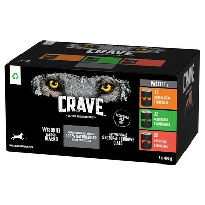 Crave s kuřecím a krůtím masem s jehněčím a hovězím masem s lososem a krůtím masem 6 x 400 g