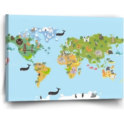 Sablio Obraz Zvieracia mapa sveta - 60x40 cm