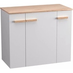 Krofam e-L_WOOD комплект бели шкафове 79 см, кафяв плот 81 см и мивка (139-0008+139-0055+137-0503)