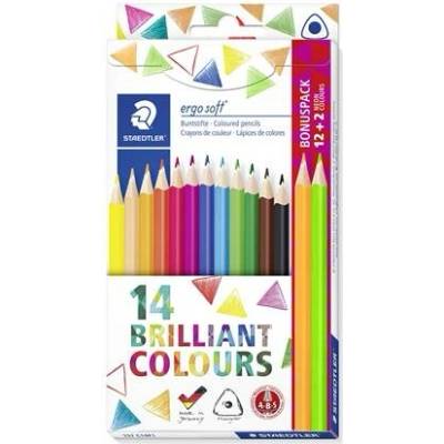 Staedtler Ergo Soft sada farebných ceruziek trojhranných s darčekom v podobe 2 ks farebných ceruziek 14 rôznych farieb 157 C14P1