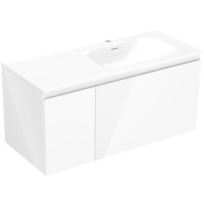 Mexen Orio шкаф за баня 100 см с мивка Vela дясна, 1S, 1D, бял гланц - 91A13-10047-3-BBFF00-W23P00 (91A13-10047-3-BBFF00-W23P00)