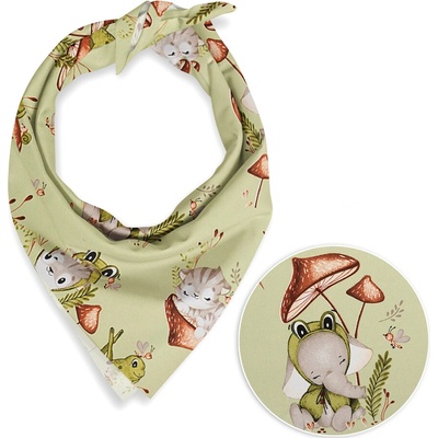 Biante detská bavlnená šatka Sandra SA-474 Žabky a zvieratká medzi hubami na zelenom
