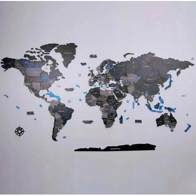 WOODEN CITY Dřevěná Mapa Světa XXL Black (200 × 110 cm)