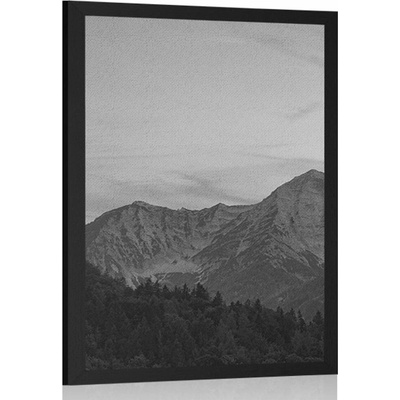 Plakát západ slunce na horách v černobílém provedení - 60x90 white