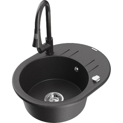 Mexen Kevin гранитна мивка с 1 отделение с отцедник и кухняшка батерия Elia, (6517-76-670101-76)