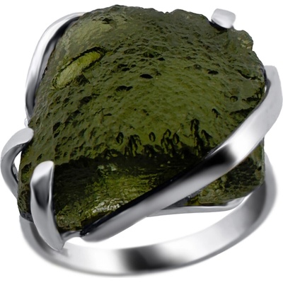 Vltavín Moldavite Stříbrný prsten s vltavínem P35 0028