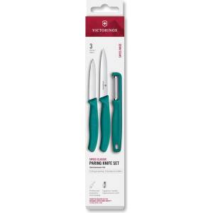 Victorinox - Комплект кухненски ножове със белачка SWISS CLASSIC, 3 части, тюркоазен (GG747)