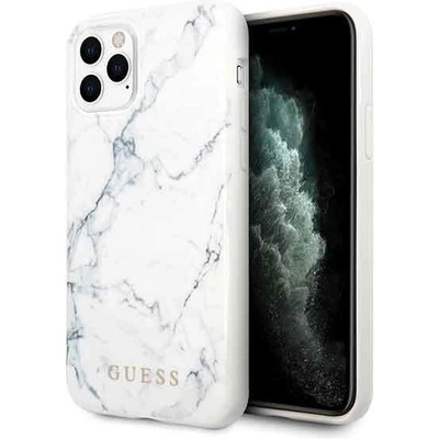 GUESS Marble Case - дизайнерски кейс с висока защита за iPhone 11 Pro (бял)