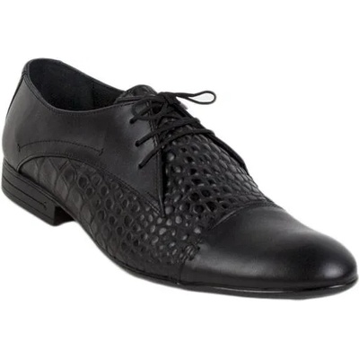 Български обувки Черни мъжки обувки с ефект крокодилска кожа 1611-174kroko