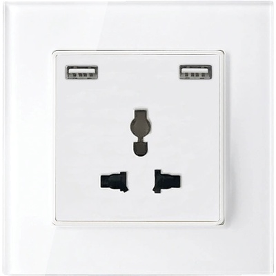 ELMARK УНИВЕРСАЛЕН К-Т 16А С 2Хusb СТЪКЛЕНА РАМКА БЯЛ (195025/wh)