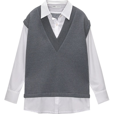 Pull&Bear Блуза сиво, бяло, размер XL