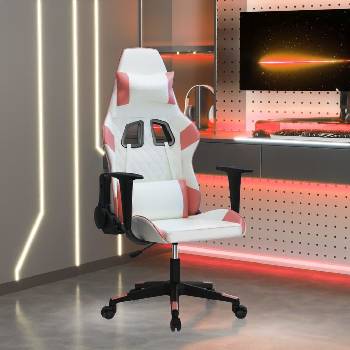 vidaXL Masážna herná stolička biela a ružová umelá koža