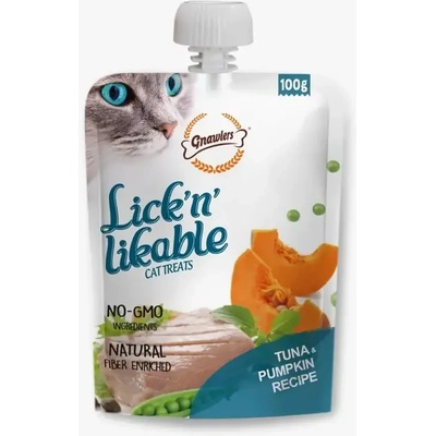 GNAWLERS Lick’n Lickable течно лакомство за котка риба тон и тиква 100gr