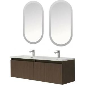 ASIR GROUP Комплект окачен долен шкаф 120 см с двойна мивка и LED огледало Asir Zen 3 тъмен орех (263LVS1222)