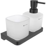 Nimco Maya - Дозатор за сапун и чаша с държач, матирано стъкло/черно MAC 2905831C-T-90 (MAC 2905831C-T-90)
